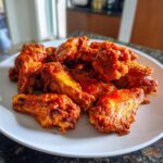A plate piled high with crispy, saucy buffalo wings, perfect for game day.
