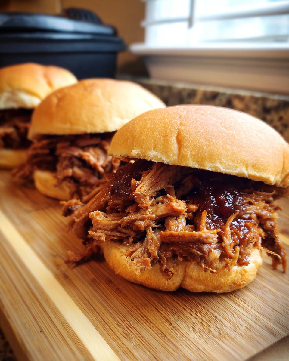 Three mouthwatering pulled pork sliders piled high with tender shredded pork and barbecue sauce on soft buns.