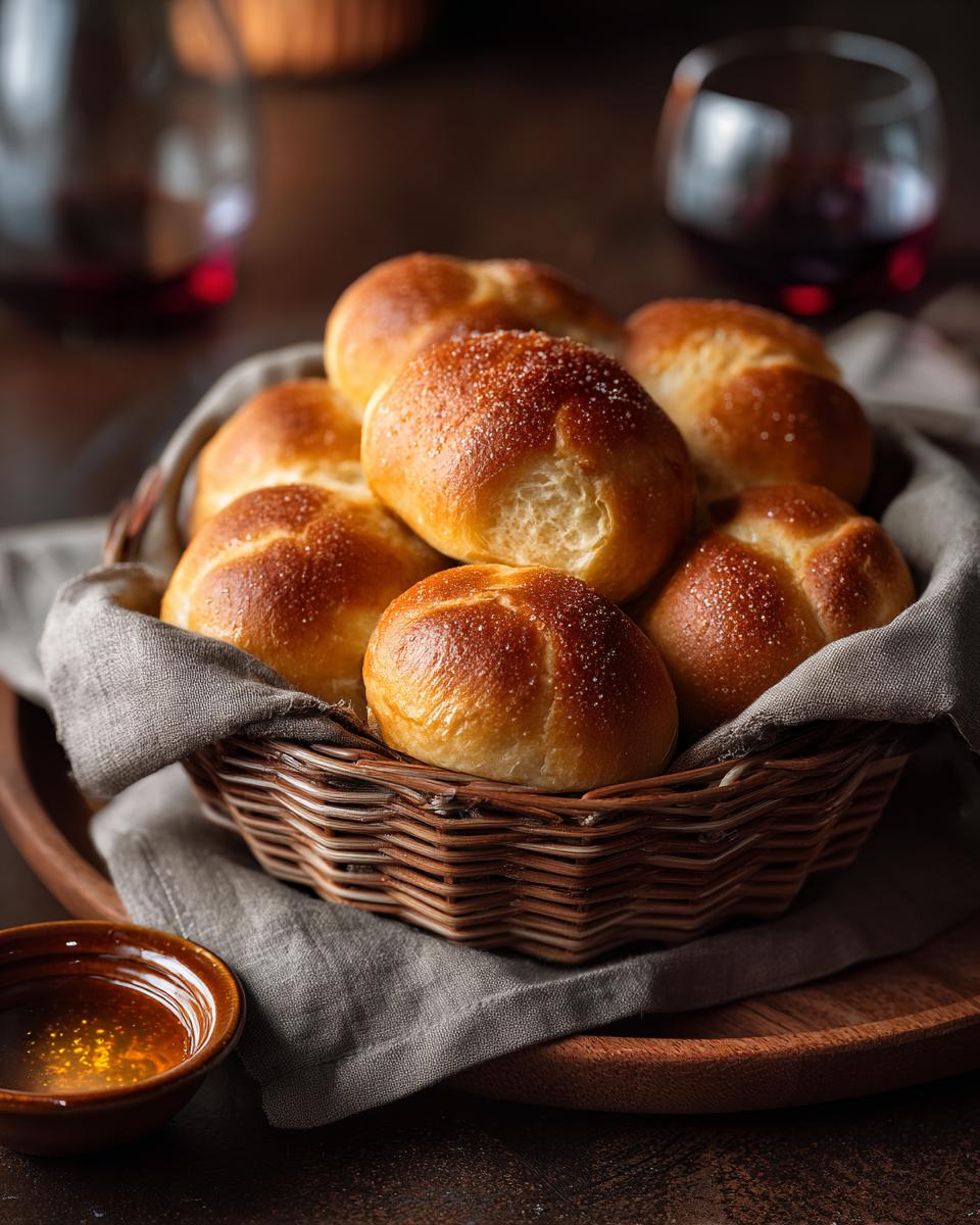A woven basket filled with warm, golden-brown Texas Roadhouse rolls, lightly sprinkled with sugar.