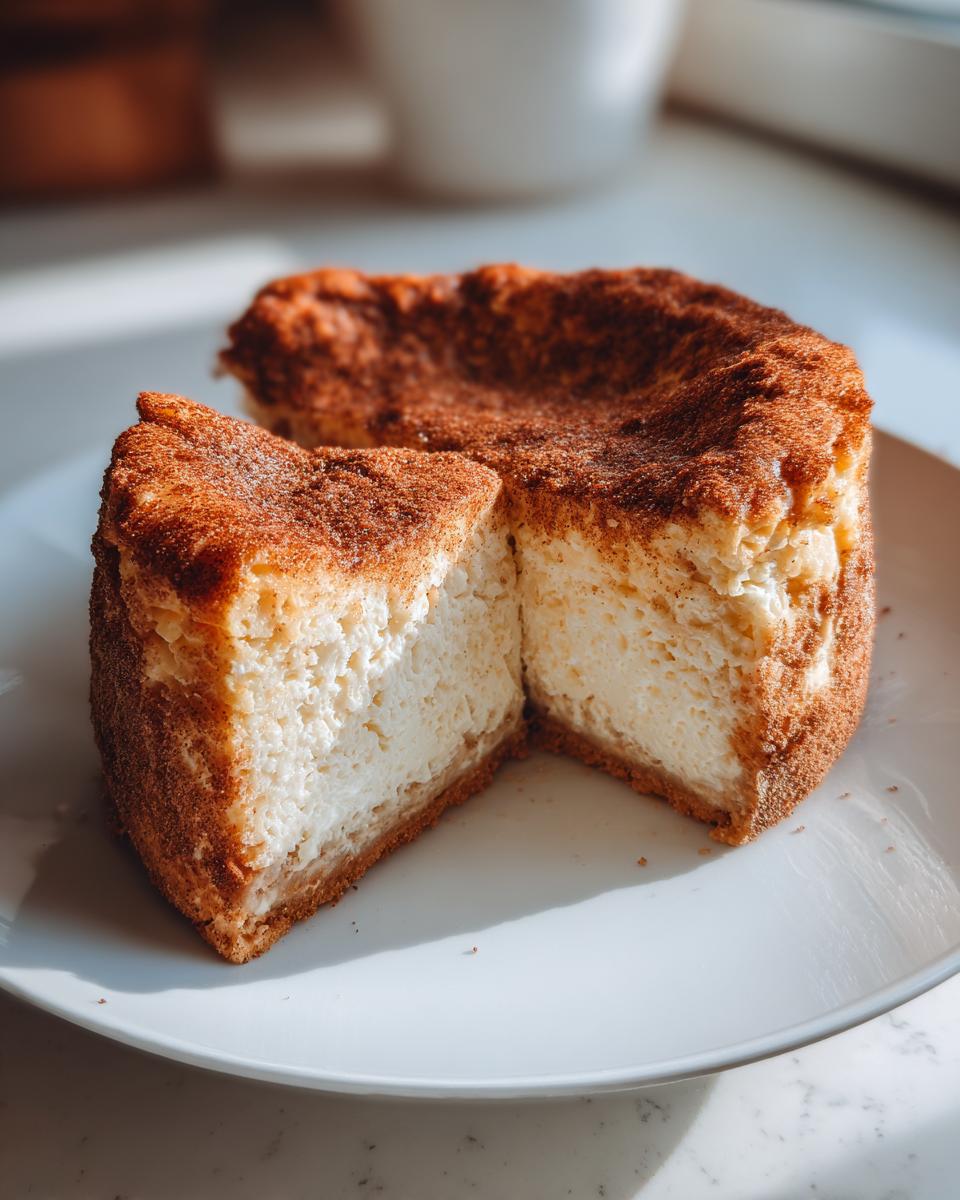 A rich, creamy slice of snickerdoodle cheesecake cut from the whole dessert, showing the cinnamon-sugar crust.