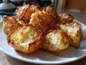 Close-up of perfectly cooked roast potatoes showing incredibly crispy, golden-brown exteriors and fluffy insides.