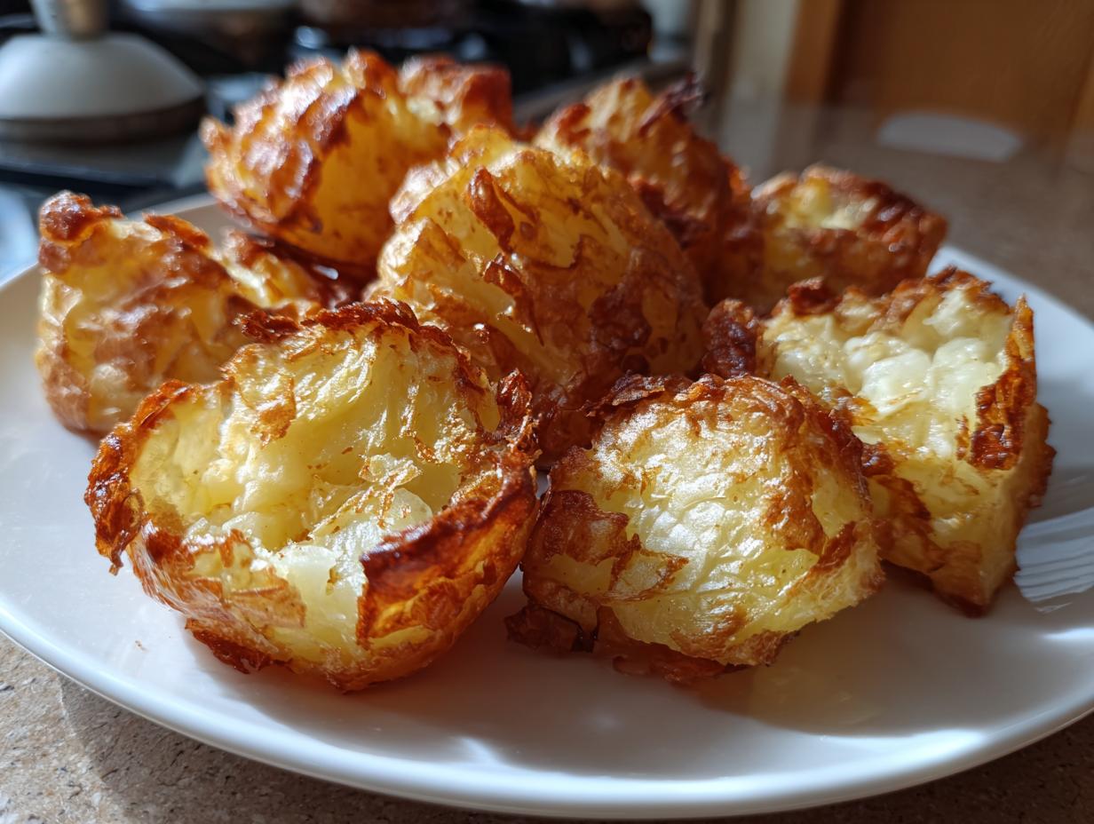Close-up of perfectly cooked roast potatoes showing incredibly crispy, golden-brown exteriors and fluffy insides.