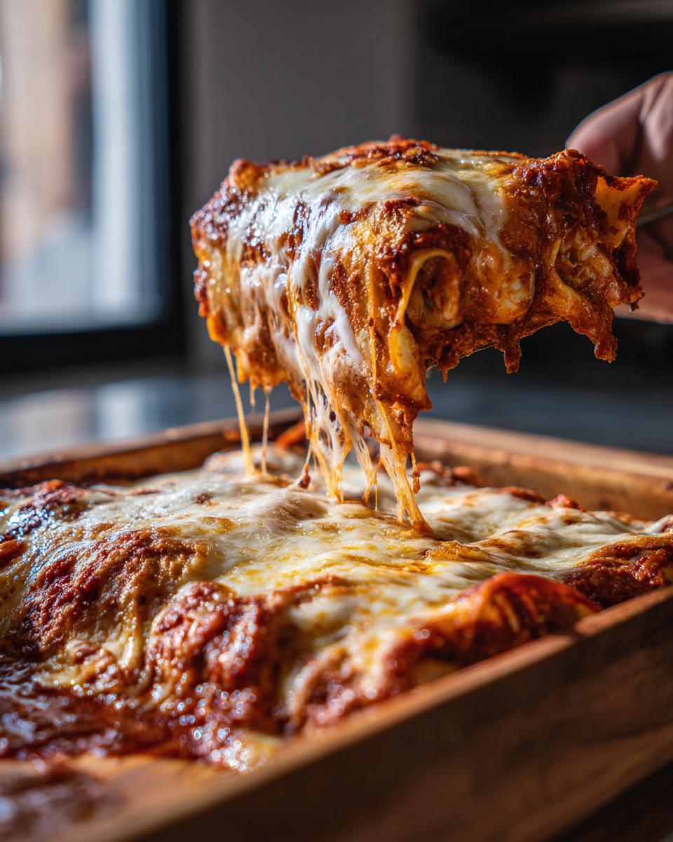 A serving of gooey cheese enchiladas being lifted from a baking dish, showing long, melted cheese strings.