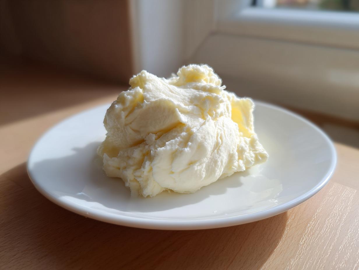 A scoop of ultra creamy mashed potatoes showing a smooth, rich texture, served on a small white plate.
